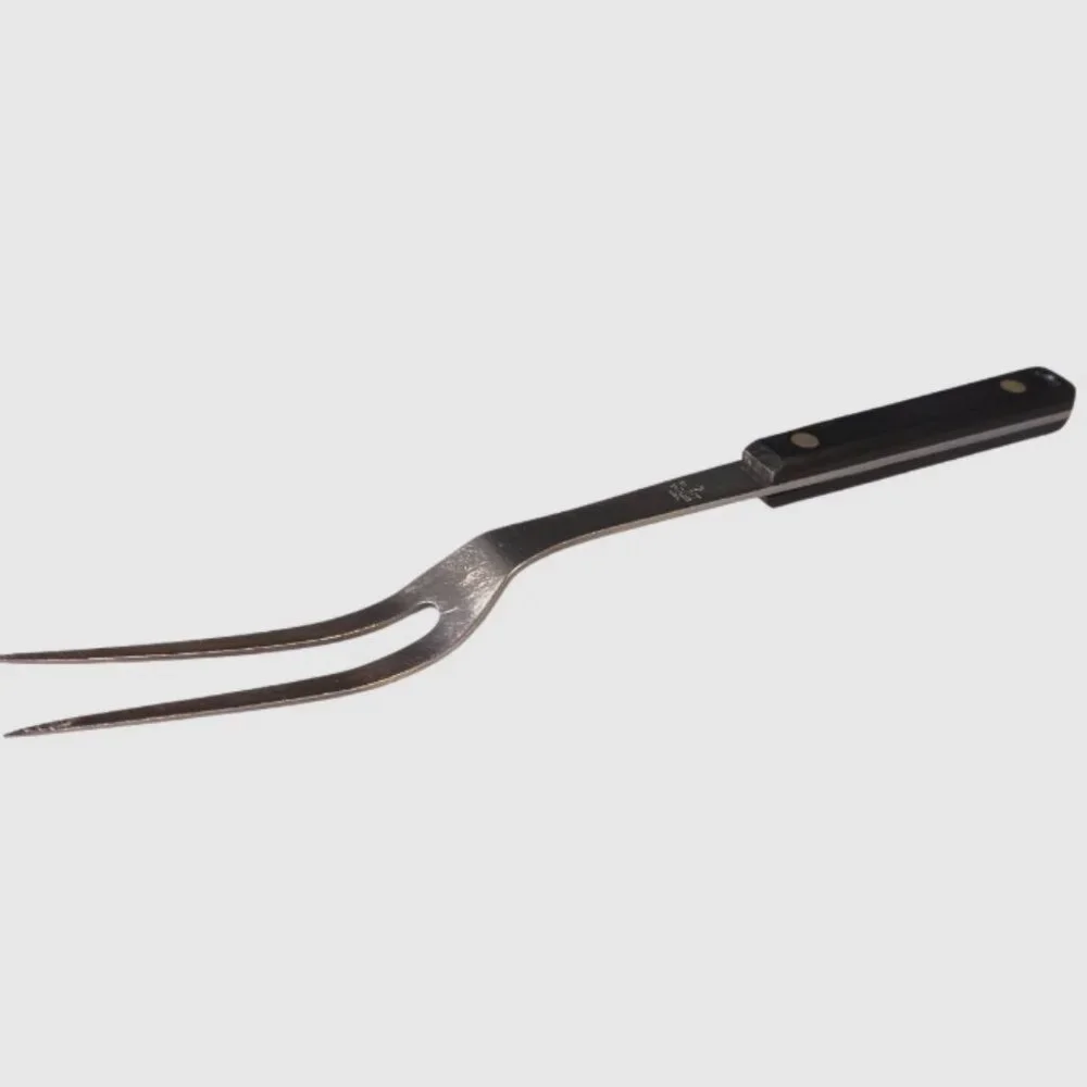 Vtg Flint Arrowhead Meat Carving Fork 11 ¾” Stainless 2 Prong USA Black Handle